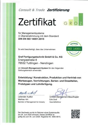 Zertifikat DIN EN ISO 14001